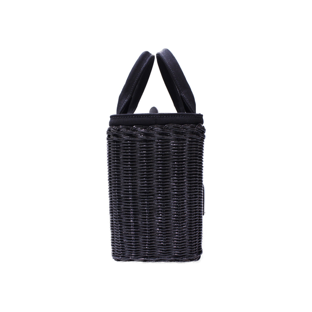 Prada Basket Bag Wicker Canvas Black Mirror Shoulder Strap - Picture 3 of 7